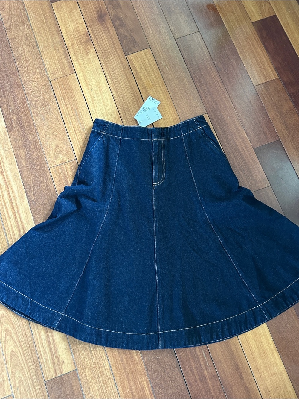 Mango Dark Blue Denim Flared A-Line Skirt